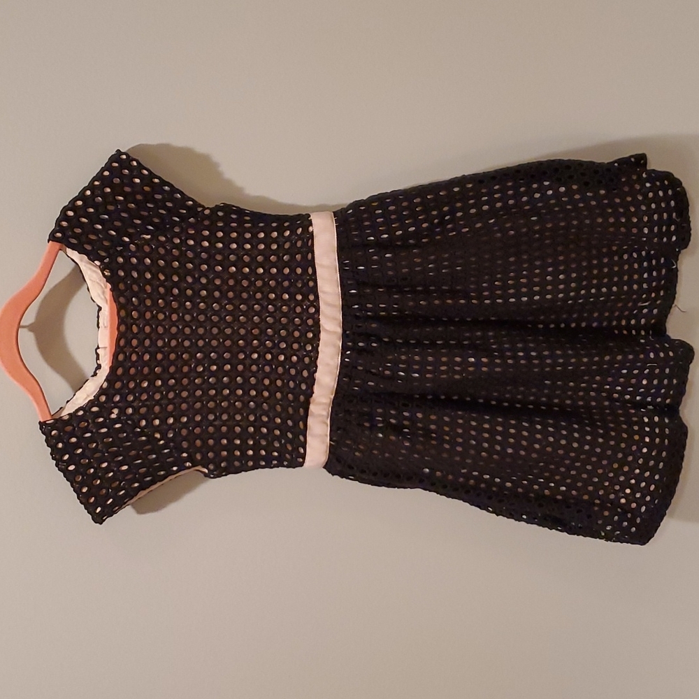 Kate Spade Black Crochet Eyelet Dress with Pink Grosgrain Ribbon Waist - Picture 2 of 11